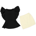 Summer Sexy Formal Ruffle Tops and Mini Skirt Office Ladies Two Piece Short Set Women Clothing